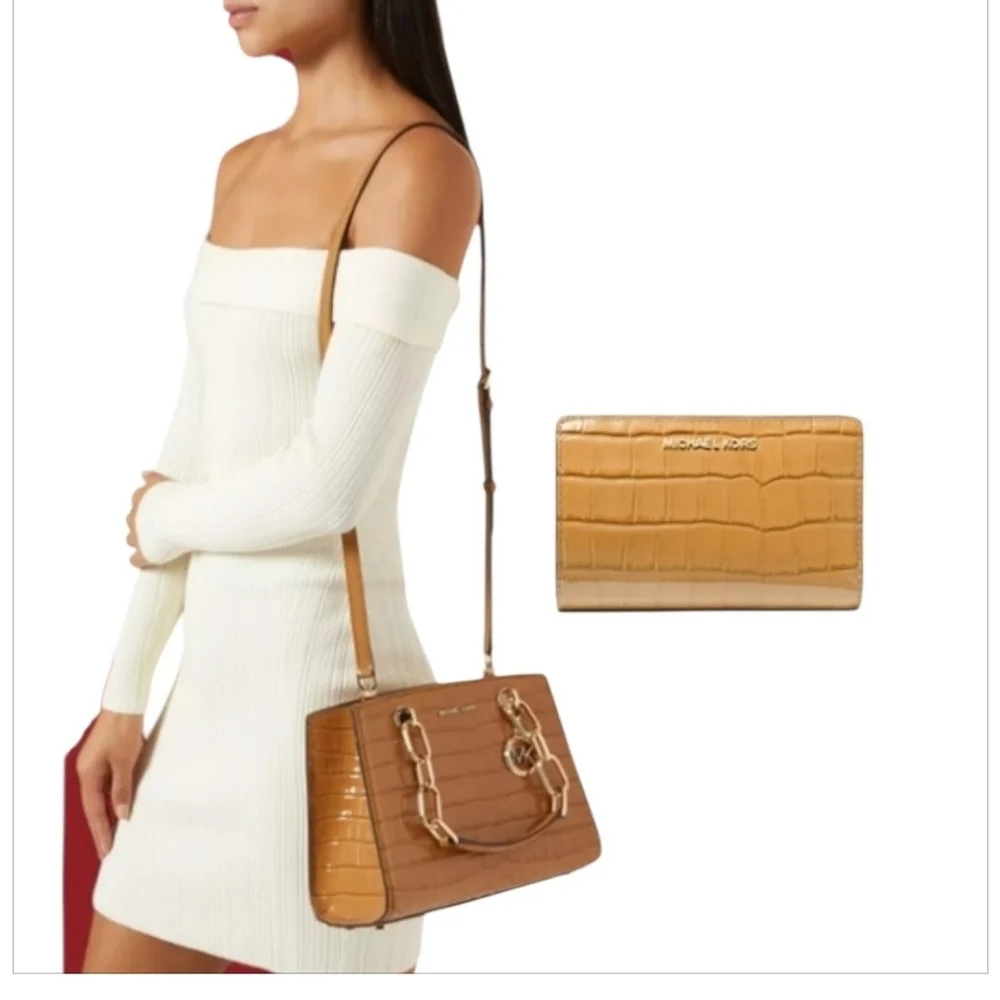 NWT Michael Kors Cynthia Small Croc Embossed Leather Satchel & Wallet Set - Picture 3 of 15